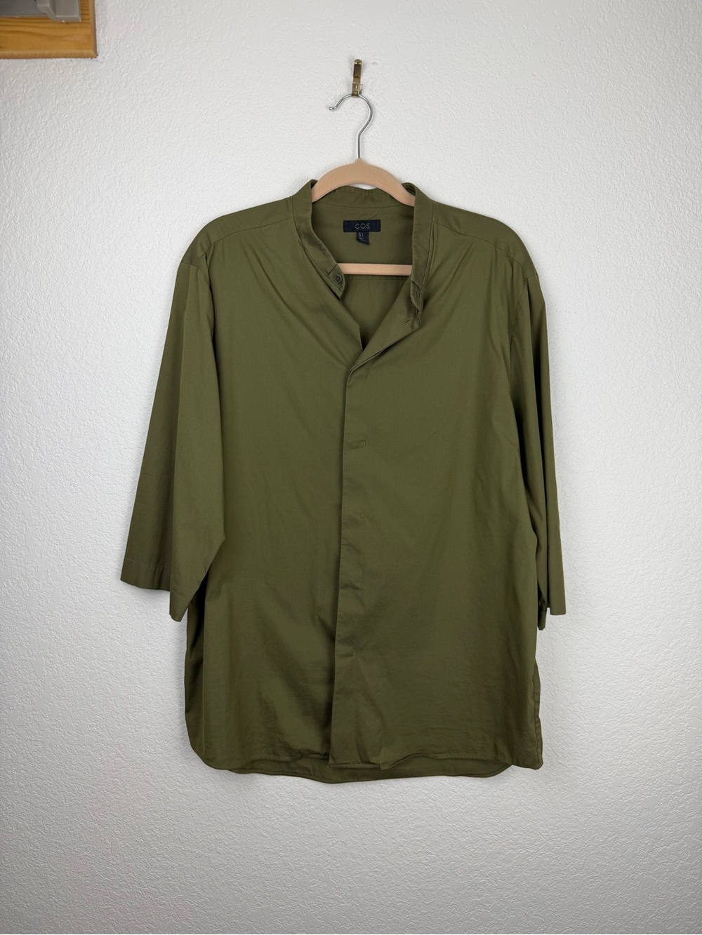 COS Oversized Mandarin Collar Button Up Sage Green Structured Shirt Large - Picture 8 of 8